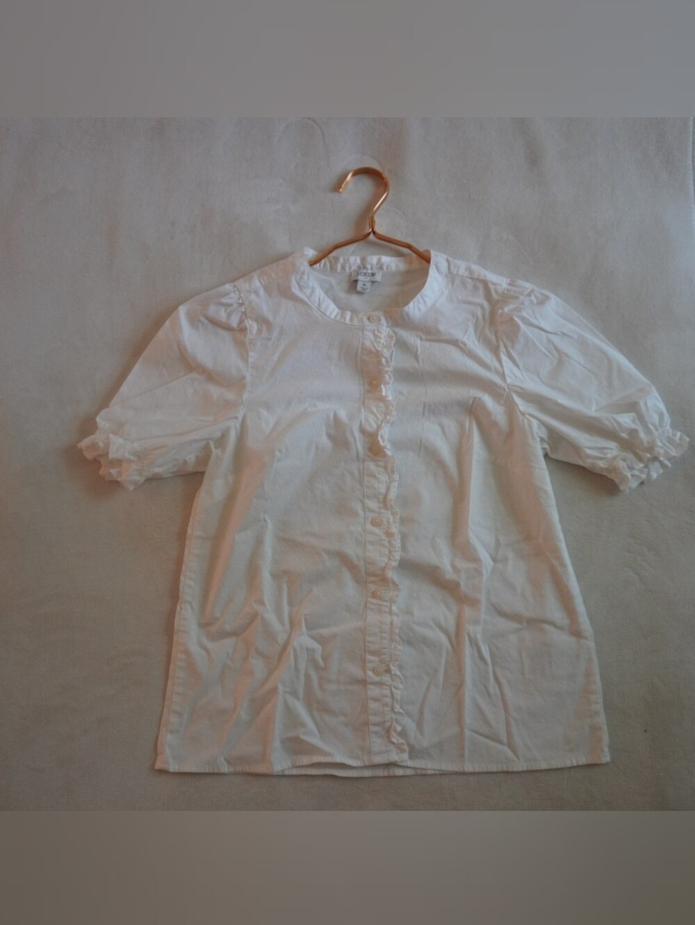J. Crew White Ruffle Short Sleeve Button-Down Blouse Preppy Poetcore Size S